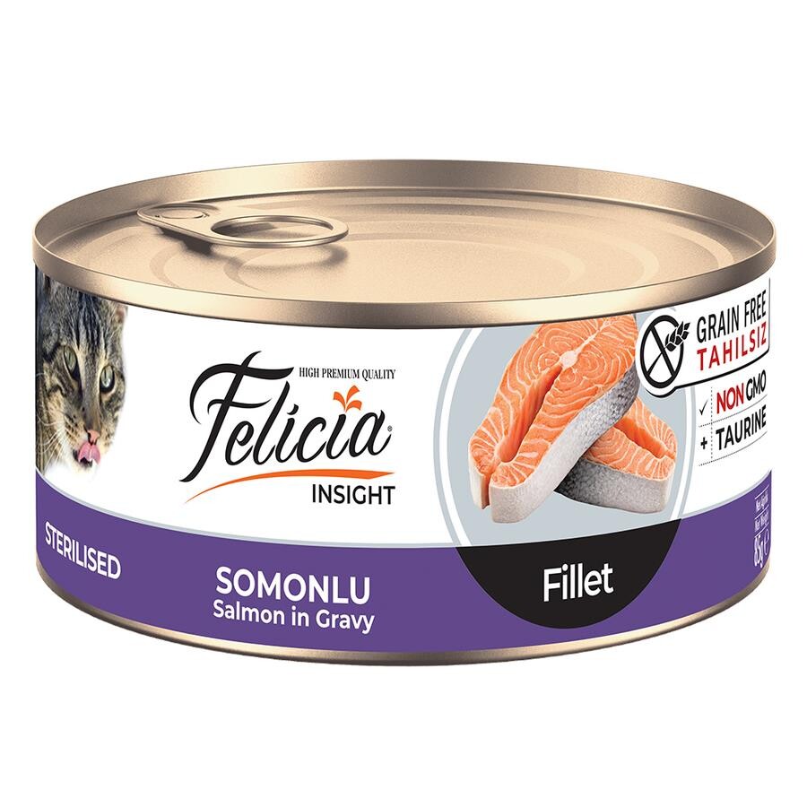 Felicia Tahılsız Parça Etli Kısırlaştırılmış Somonlu Kedi Konservesi 85 GR | SRC: Barcode: 8681299609048
